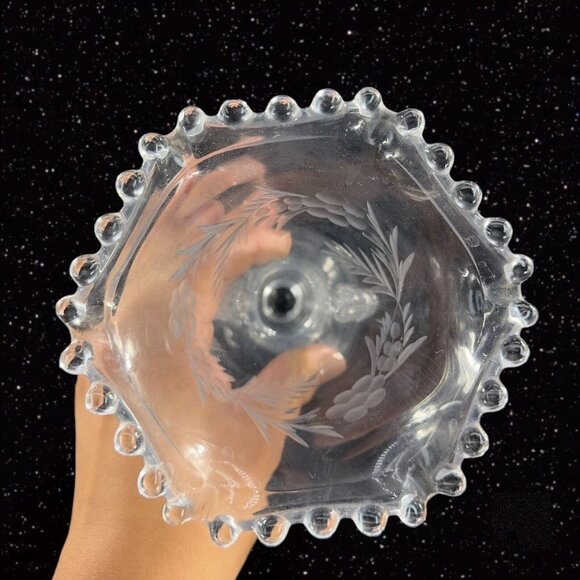 Imperial Candlewick Clear Flower Vase Ruffled Rim Etched Flowers Clear Vintage - Picture 11 of 12